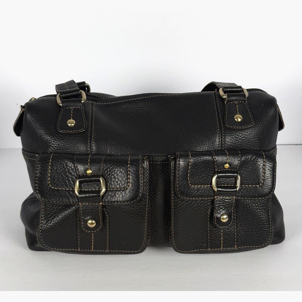 Fossil 1954 Black Leather Satchel Bag Multi Pocket Vintage Style 75082